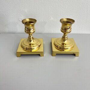 Vintage Brass Square Base Candle Holders Set Of 2 Elegant‎ Home Decor Or Gift